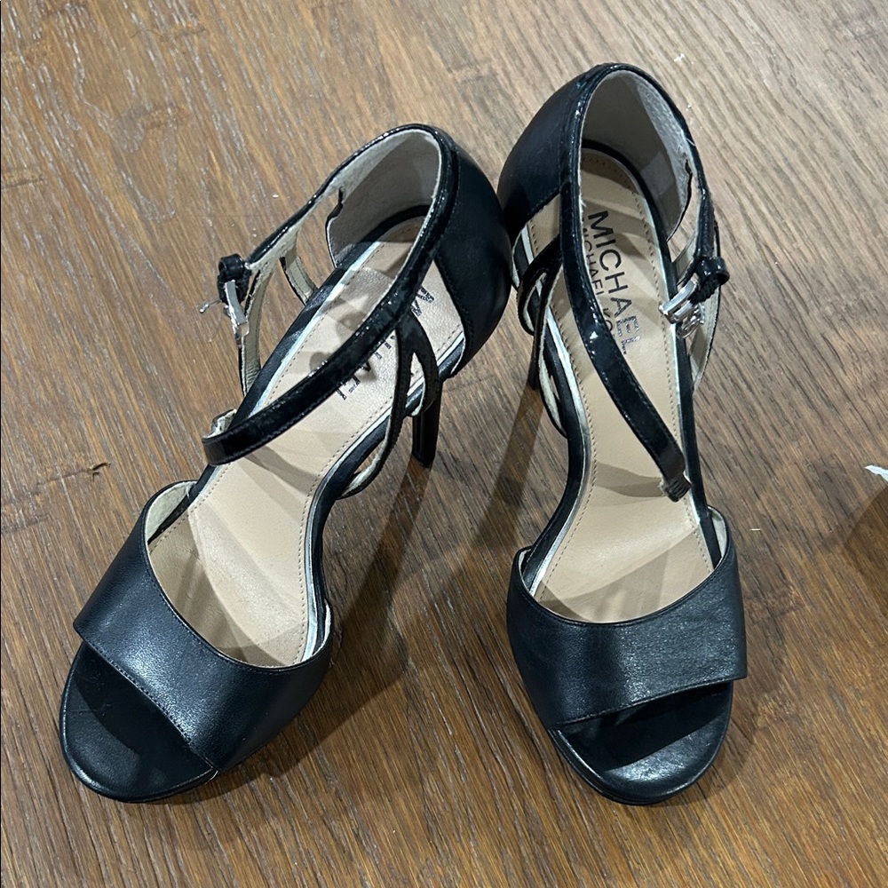 Michael Kors Black Leather Ankle-Strap Heels